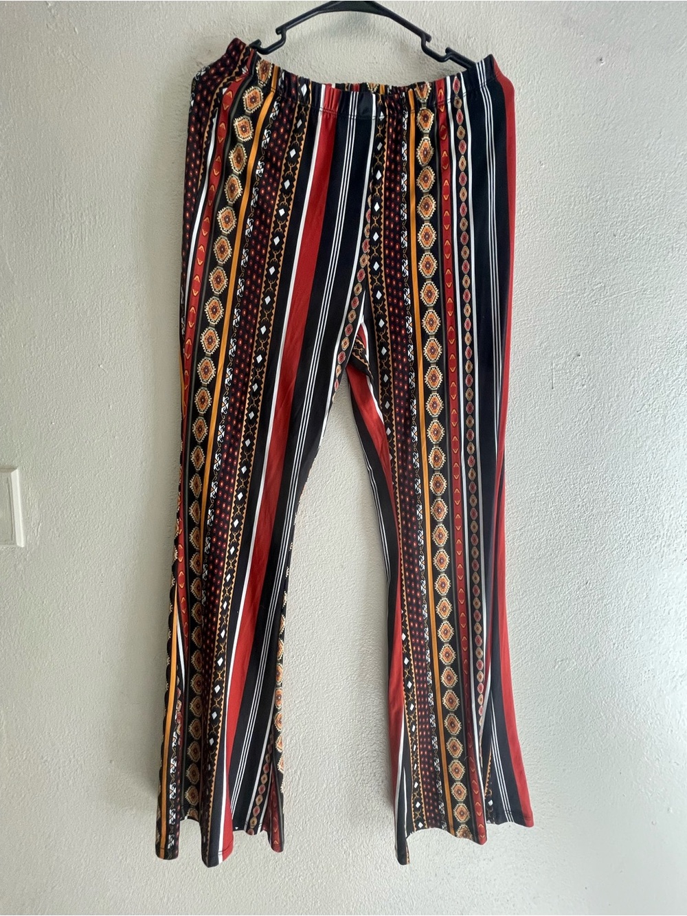 Striped Aztec Print Wide-Leg Pants - Red & Black